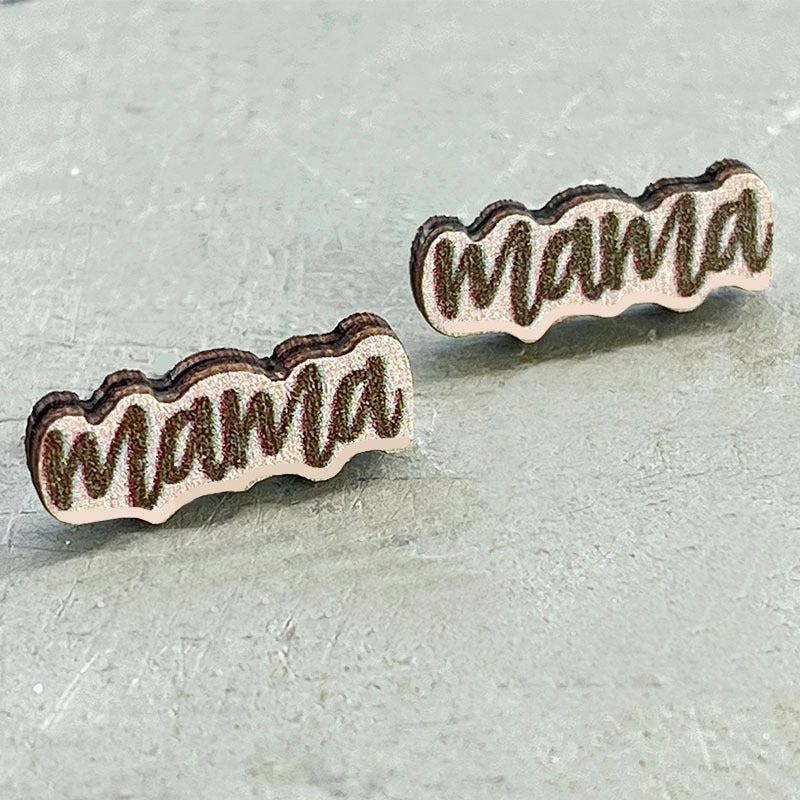 Wholesale 2 pairs/pack Mother's Day Wooden Ear Studs