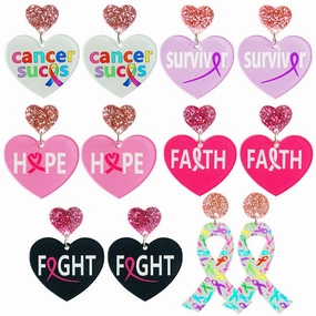 Wholesale 2 Pairs/Pack Pink Ribbon Cancer Survivor Acrylic Earrings