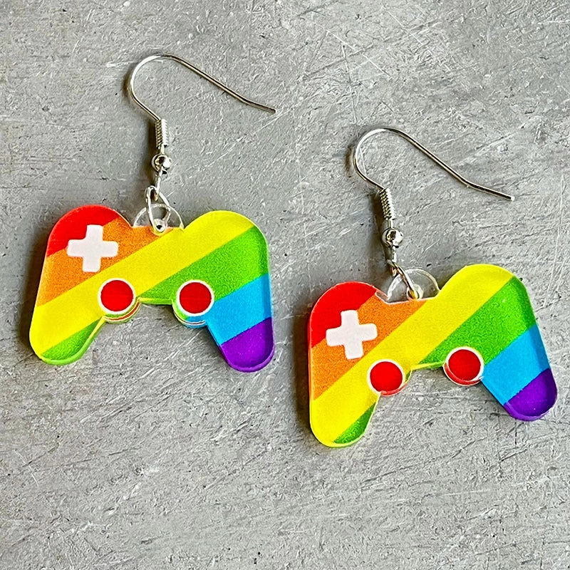 Wholesale 2 Pairs/Pack Rainbow Game Machine Acrylic Earrings