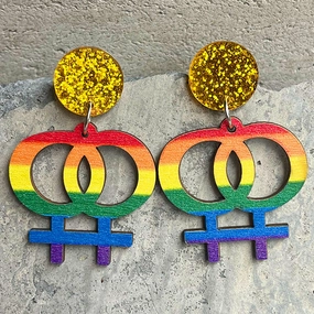 Wholesale 2 pairs/pack Rainbow Wooden Shiny Acrylic Earrings