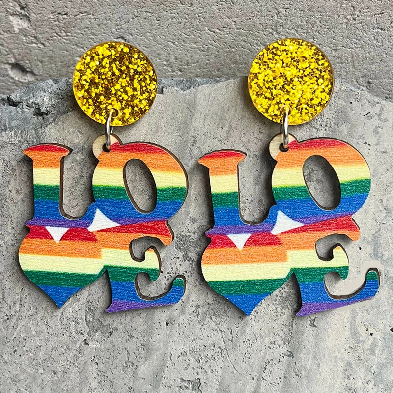 Wholesale 2 pairs/pack Rainbow Wooden Shiny Acrylic Earrings
