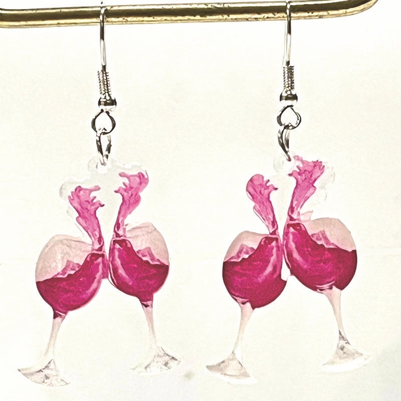 Wholesale 2 Pairs/pack Red Wine Celebration Wine Acrylic Earrings