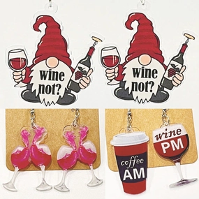 Wholesale 2 Pairs/pack Red Wine Celebration Wine Acrylic Earrings