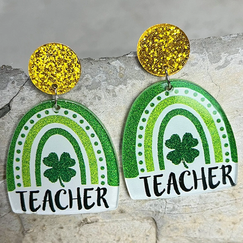 Wholesale 2 Pairs/pack St. Patrick's Day Clover Beer Rainbow Acrylic Earrings