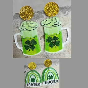 Wholesale 2 Pairs/pack St. Patrick's Day Clover Beer Rainbow Acrylic Earrings