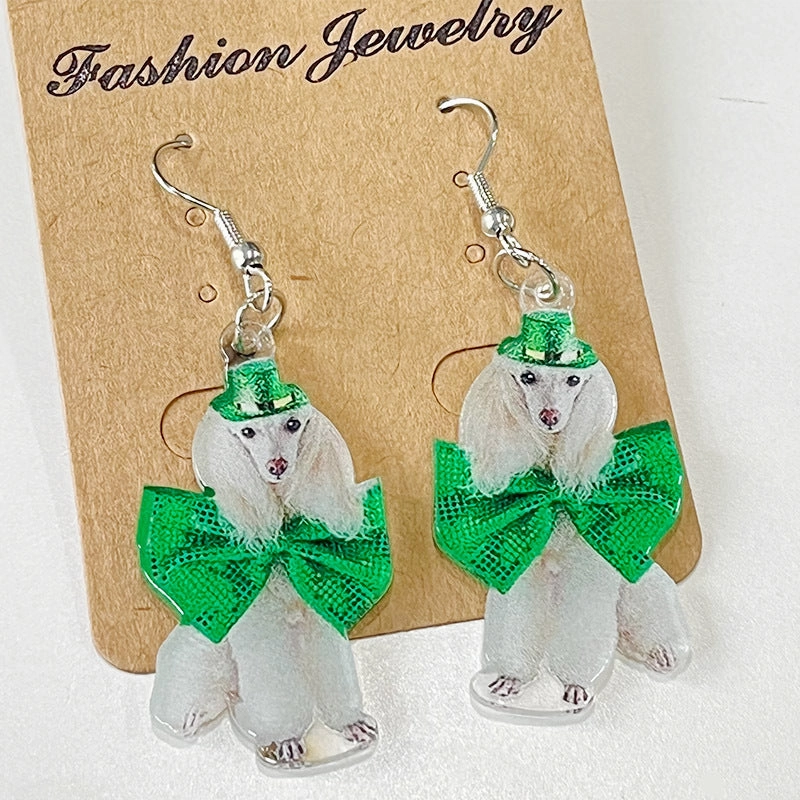 Wholesale 2 Pairs/pack St. Patrick's Day Green Animal Bow Acrylic Earrings