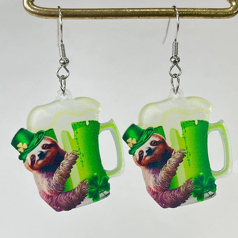 Wholesale 2 Pairs/pack St. Patrick's Day Green Animal Bow Acrylic Earrings