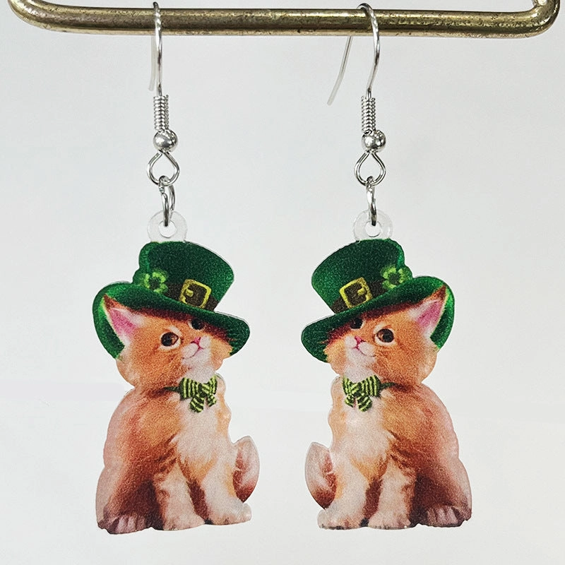 Wholesale 2 Pairs/pack St. Patrick's Day Green Animal Bow Acrylic Earrings