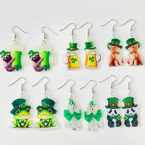 Wholesale 2 Pairs/pack St. Patrick's Day Green Animal Bow Acrylic Earrings