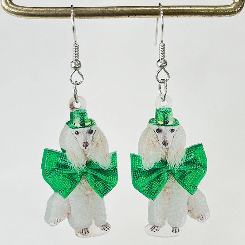 Wholesale 2 Pairs/pack St. Patrick's Day Green Animal Bow Acrylic Earrings
