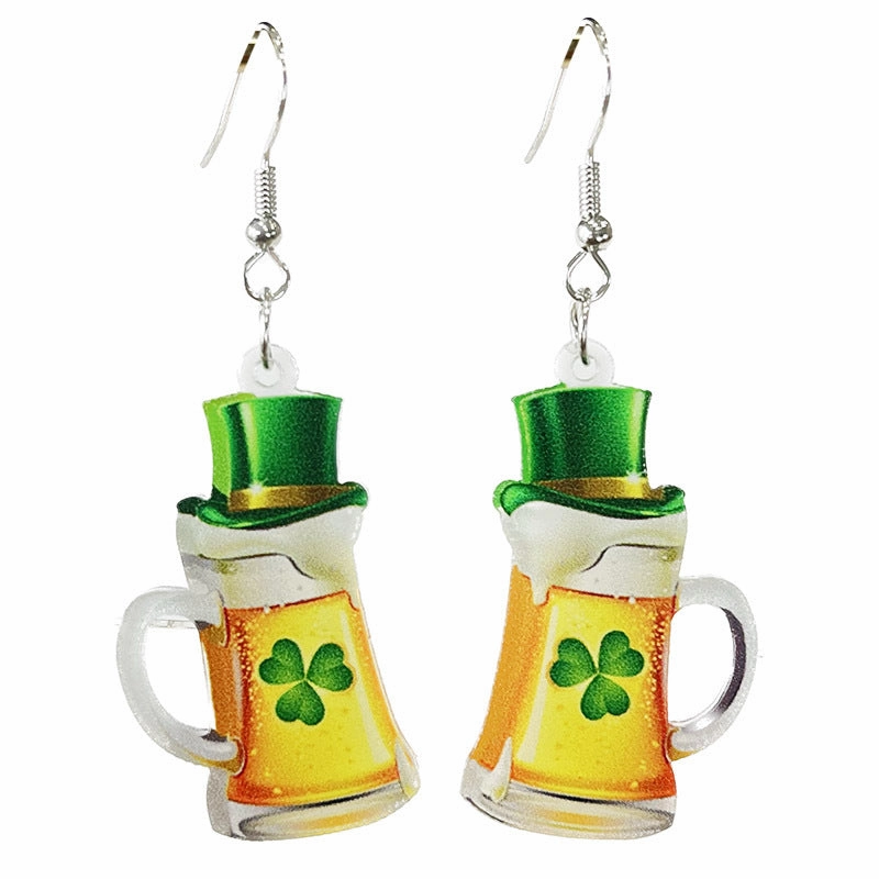 Wholesale 2 Pairs/pack St. Patrick's Day Green Animal Bow Acrylic Earrings