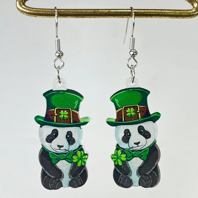 Wholesale 2 Pairs/pack St. Patrick's Day Green Animal Bow Acrylic Earrings
