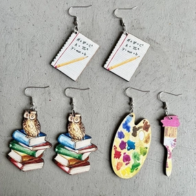 Wholesale 2 pairs/pack Teacher's Day Book Wooden Earrings