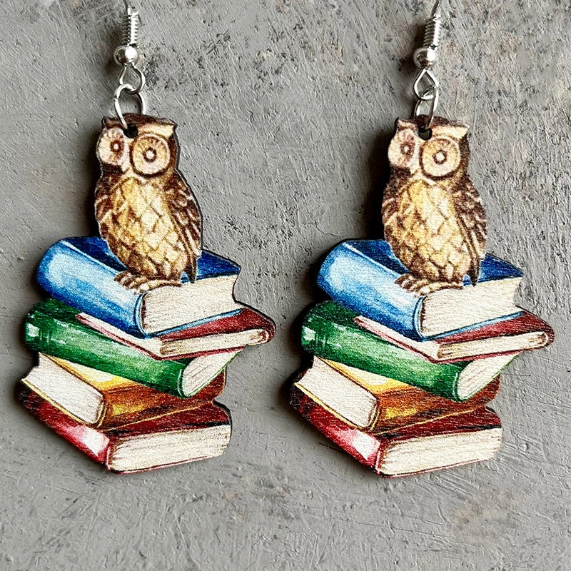 Wholesale 2 pairs/pack Teacher's Day Book Wooden Earrings