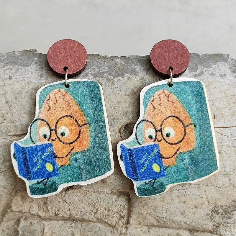 Wholesale 2 Pairs/Pack Teacher's Day Potato Reading Wooden Earrings