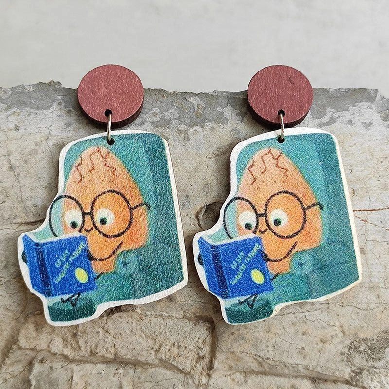 Wholesale 2 Pairs/Pack Teacher's Day Potato Reading Wooden Earrings
