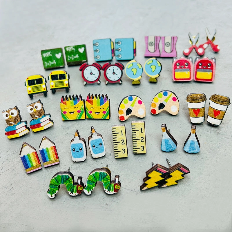 Wholesale 2 Pairs/Pack Teacher's Day Wooden Earrings
