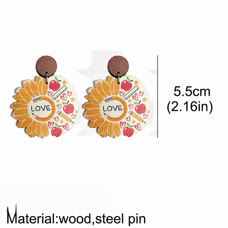 Wholesale 2 Pairs/Pack Teacher's Day Wooden Earrings