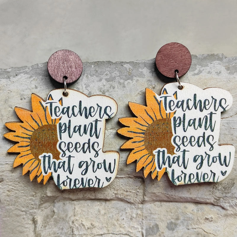 Wholesale 2 Pairs/Pack Teacher's Day Wooden Earrings