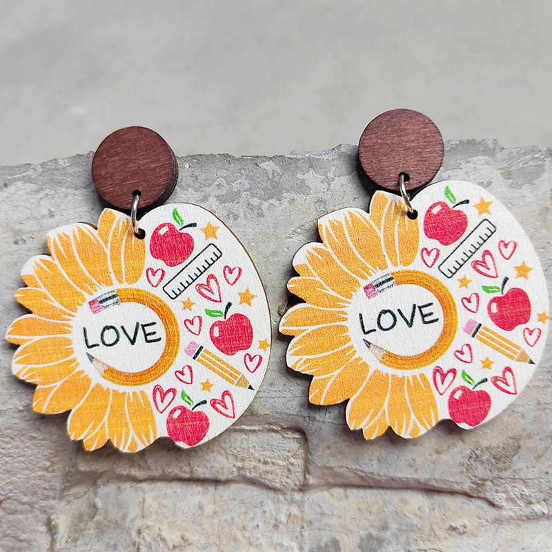Wholesale 2 Pairs/Pack Teacher's Day Wooden Earrings