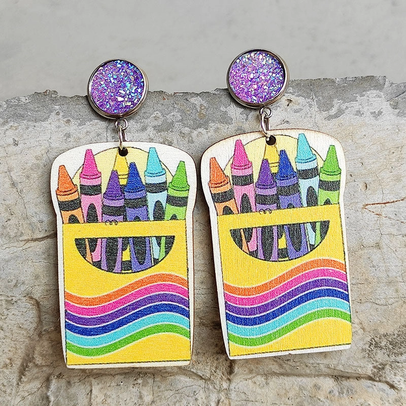 Wholesale 2 pairs/pack Teacher's Day Wooden Earrings