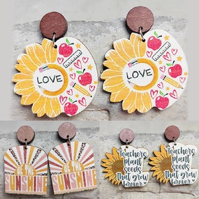 Wholesale 2 Pairs/Pack Teacher's Day Wooden Earrings