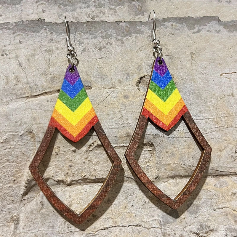 Wholesale 2 pairs/pack Valentine's Day LGBT  Wooden Heart Earrings