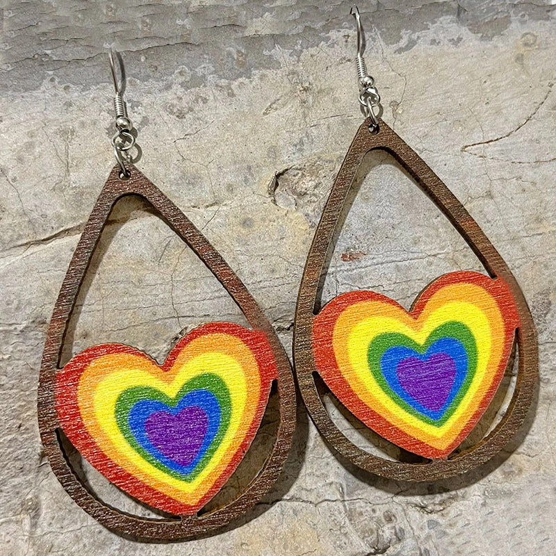 Wholesale 2 pairs/pack Valentine's Day LGBT  Wooden Heart Earrings