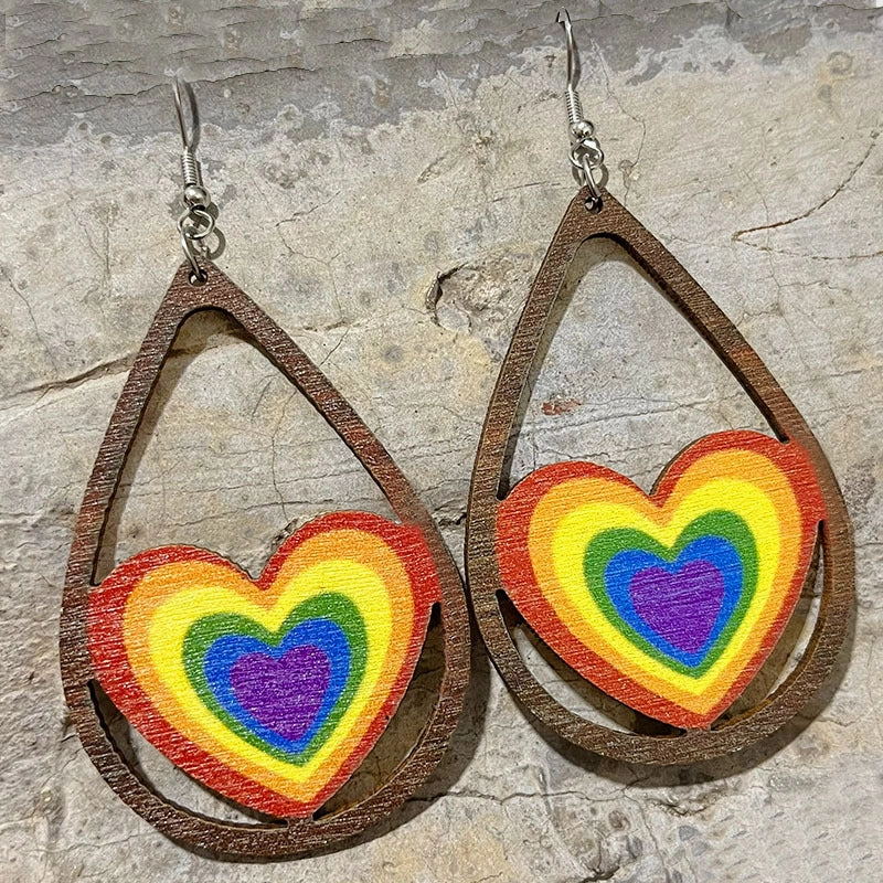Wholesale 2 pairs/pack Valentine's Day LGBT  Wooden Heart Earrings