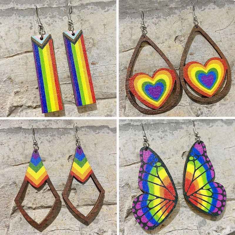 Wholesale 2 pairs/pack Valentine's Day LGBT  Wooden Heart Earrings