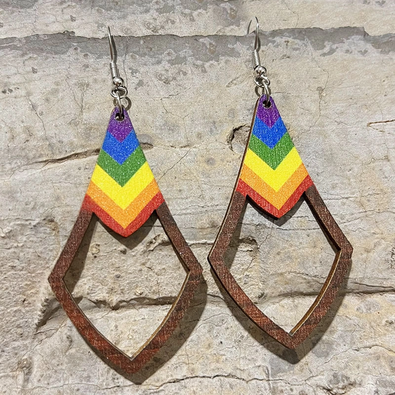 Wholesale 2 pairs/pack Valentine's Day LGBT  Wooden Heart Earrings