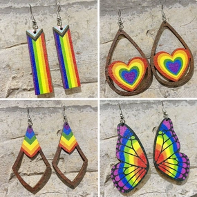 Wholesale 2 pairs/pack Valentine's Day LGBT  Wooden Heart Earrings