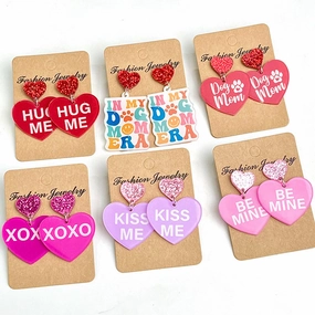 Wholesale 2 pairs/pack Valentine's Day Love Shiny Dog Mom Love Acrylic Earrings