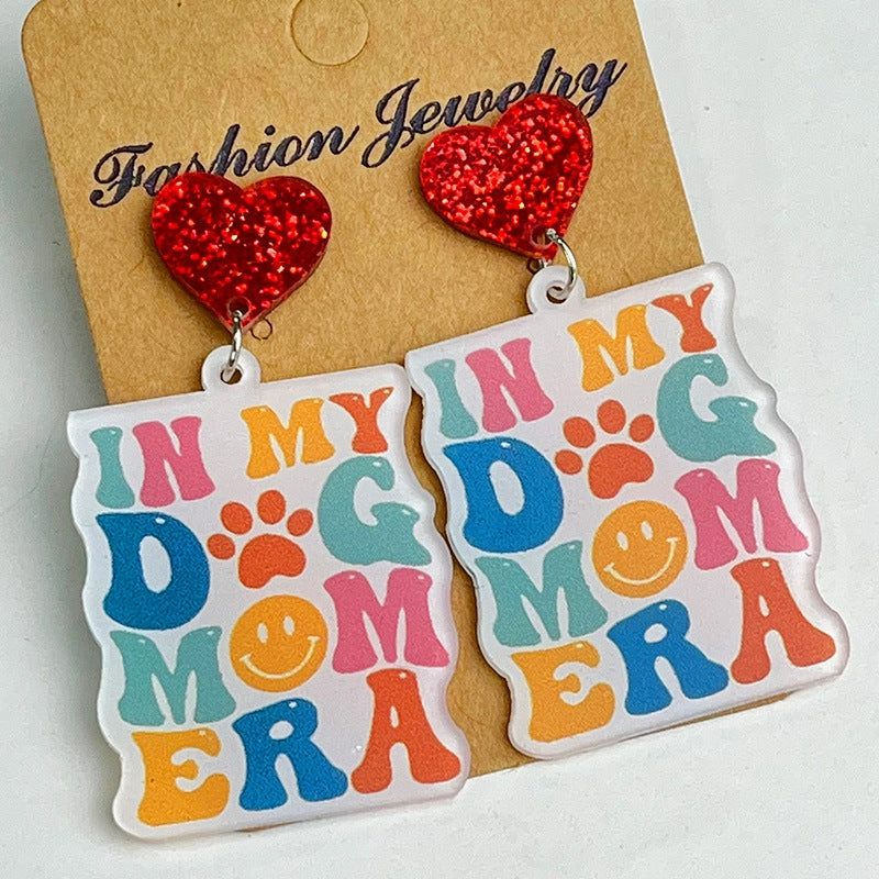 Wholesale 2 pairs/pack Valentine's Day Love Shiny Dog Mom Love Acrylic Earrings