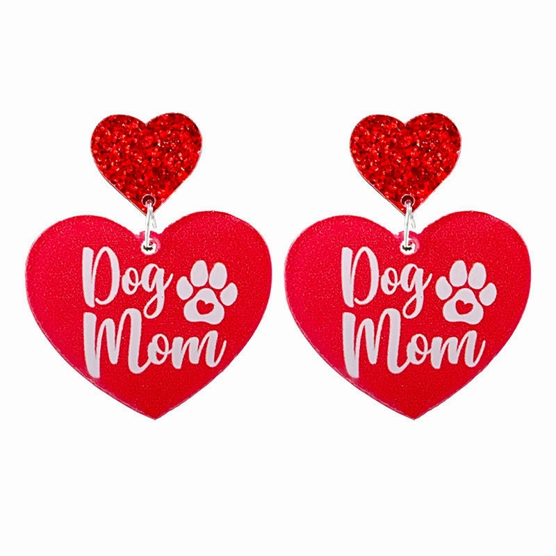 Wholesale 2 pairs/pack Valentine's Day Love Shiny Dog Mom Love Acrylic Earrings