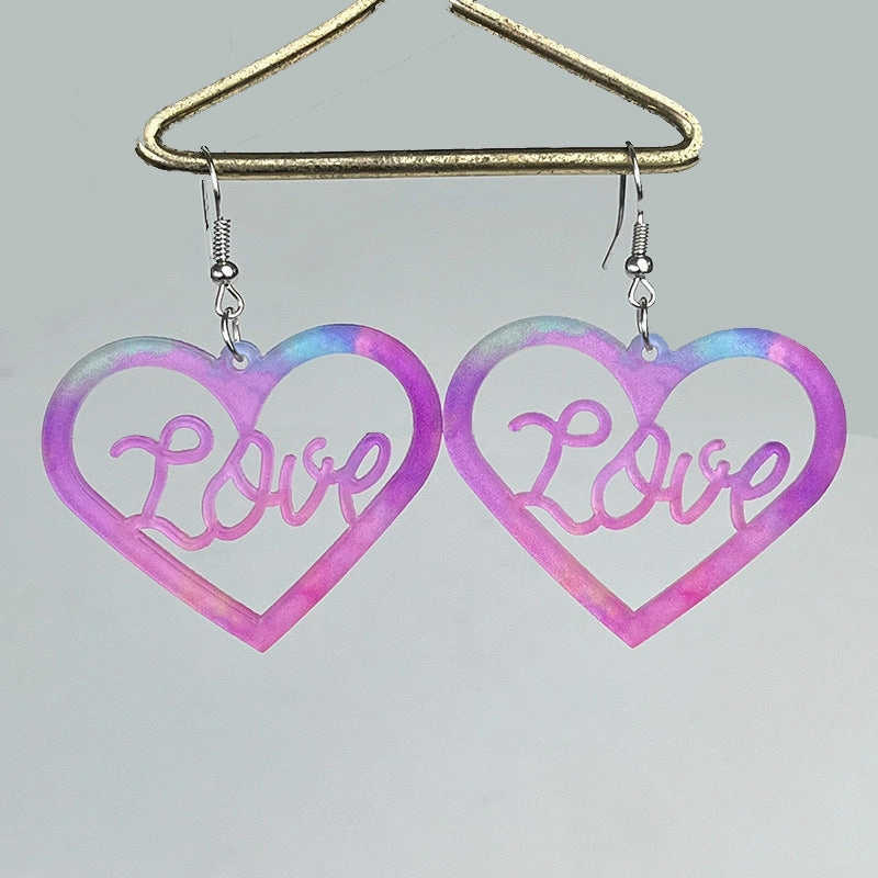Wholesale 2 pairs/pack Valentine's Day Pink Smudge Flower Flamingo Strawberry Hollow Earrings
