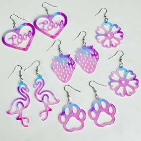 Wholesale 2 pairs/pack Valentine's Day Pink Smudge Flower Flamingo Strawberry Hollow Earrings