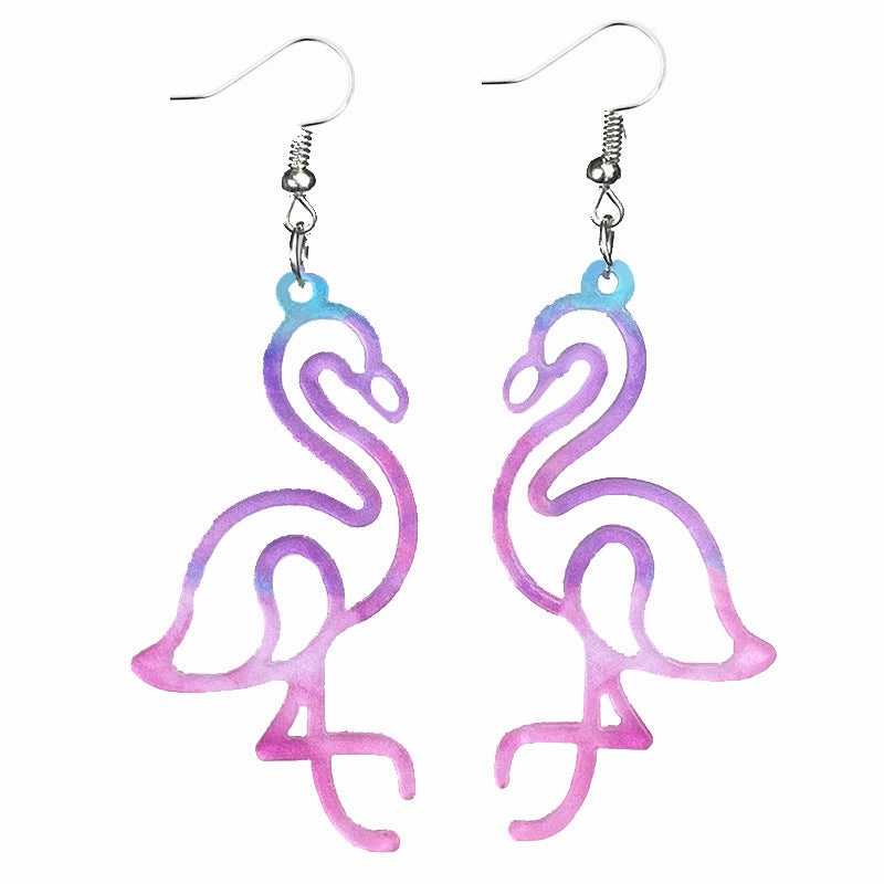 Wholesale 2 pairs/pack Valentine's Day Pink Smudge Flower Flamingo Strawberry Hollow Earrings