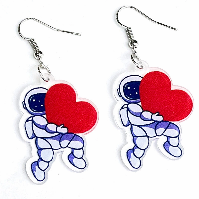 Wholesale 2 pairs/pack Valentine's Day Shiny Smiley Astronaut Spaceship Love Bow Earrings
