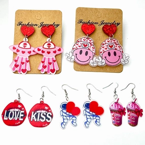 Wholesale 2 pairs/pack Valentine's Day Shiny Smiley Astronaut Spaceship Love Bow Earrings