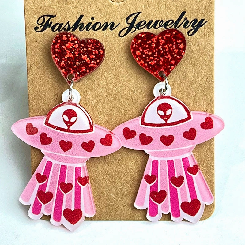 Wholesale 2 pairs/pack Valentine's Day Shiny Smiley Astronaut Spaceship Love Bow Earrings