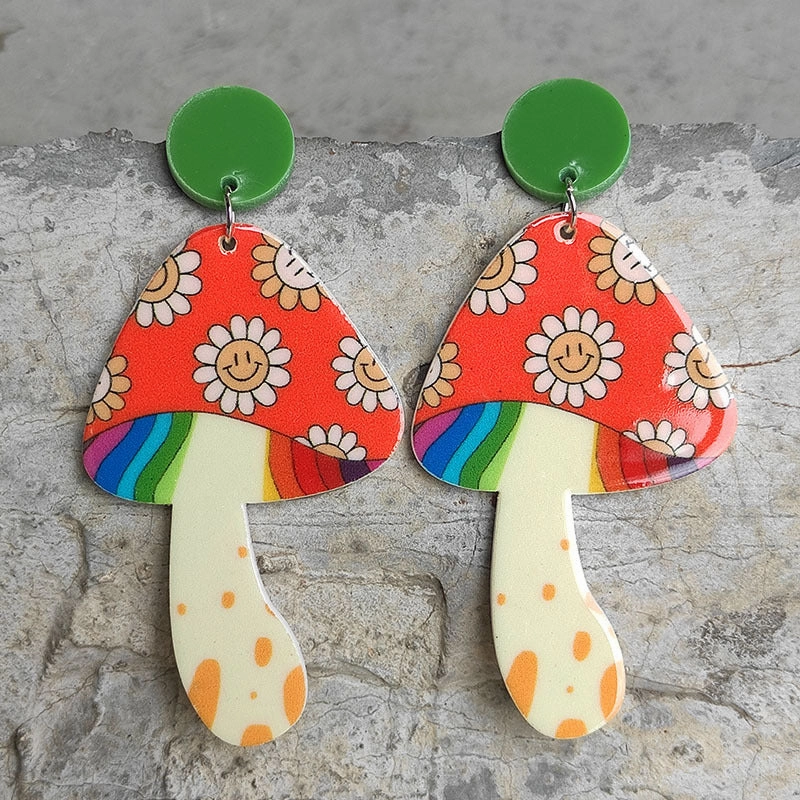 Wholesale 2 Pairs/Pack Vintage Mushroom Acrylic Earrings