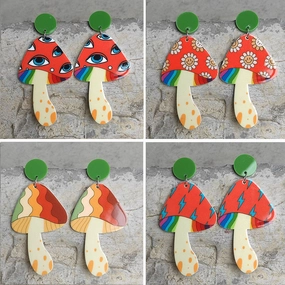 Wholesale 2 Pairs/Pack Vintage Mushroom Acrylic Earrings