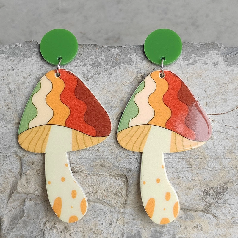 Wholesale 2 Pairs/Pack Vintage Mushroom Acrylic Earrings