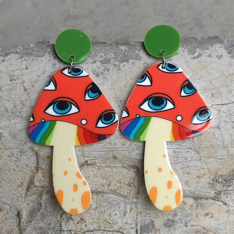 Wholesale 2 Pairs/Pack Vintage Mushroom Acrylic Earrings