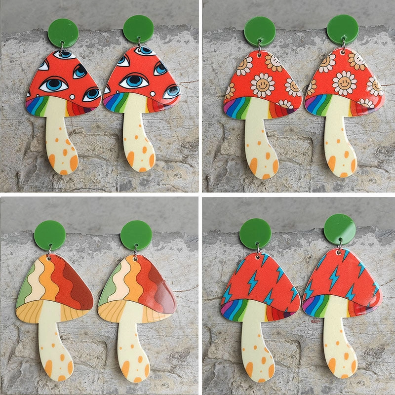 Wholesale 2 Pairs/Pack Vintage Mushroom Acrylic Earrings