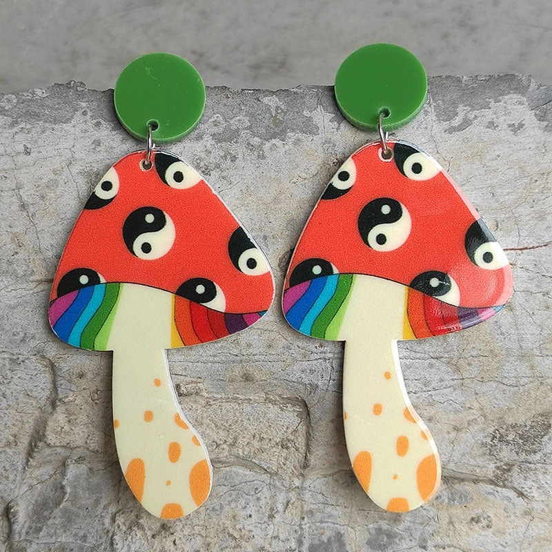 Wholesale 2 Pairs/Pack Vintage Mushroom Acrylic Earrings