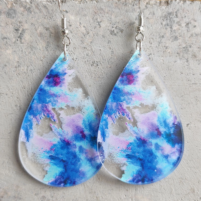 Wholesale 2 Pairs/Pack Water Drop Shape Transparent Acrylic Printing Earrings