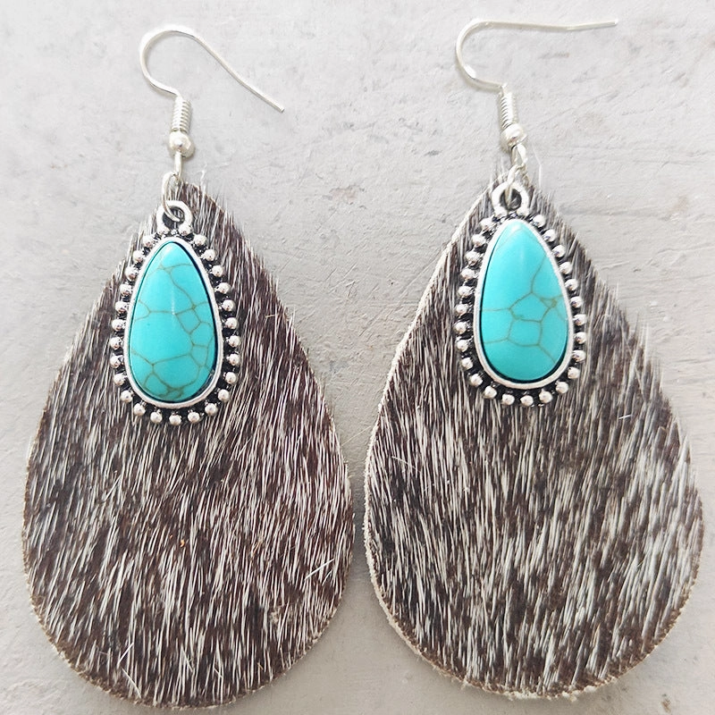 Wholesale 2 Pairs/Pack Western Animal Print Leather Earrings