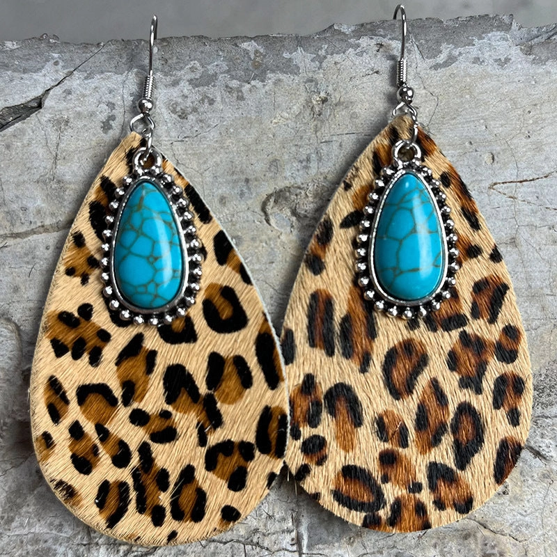 Wholesale 2 Pairs/Pack Western Animal Print Leather Earrings